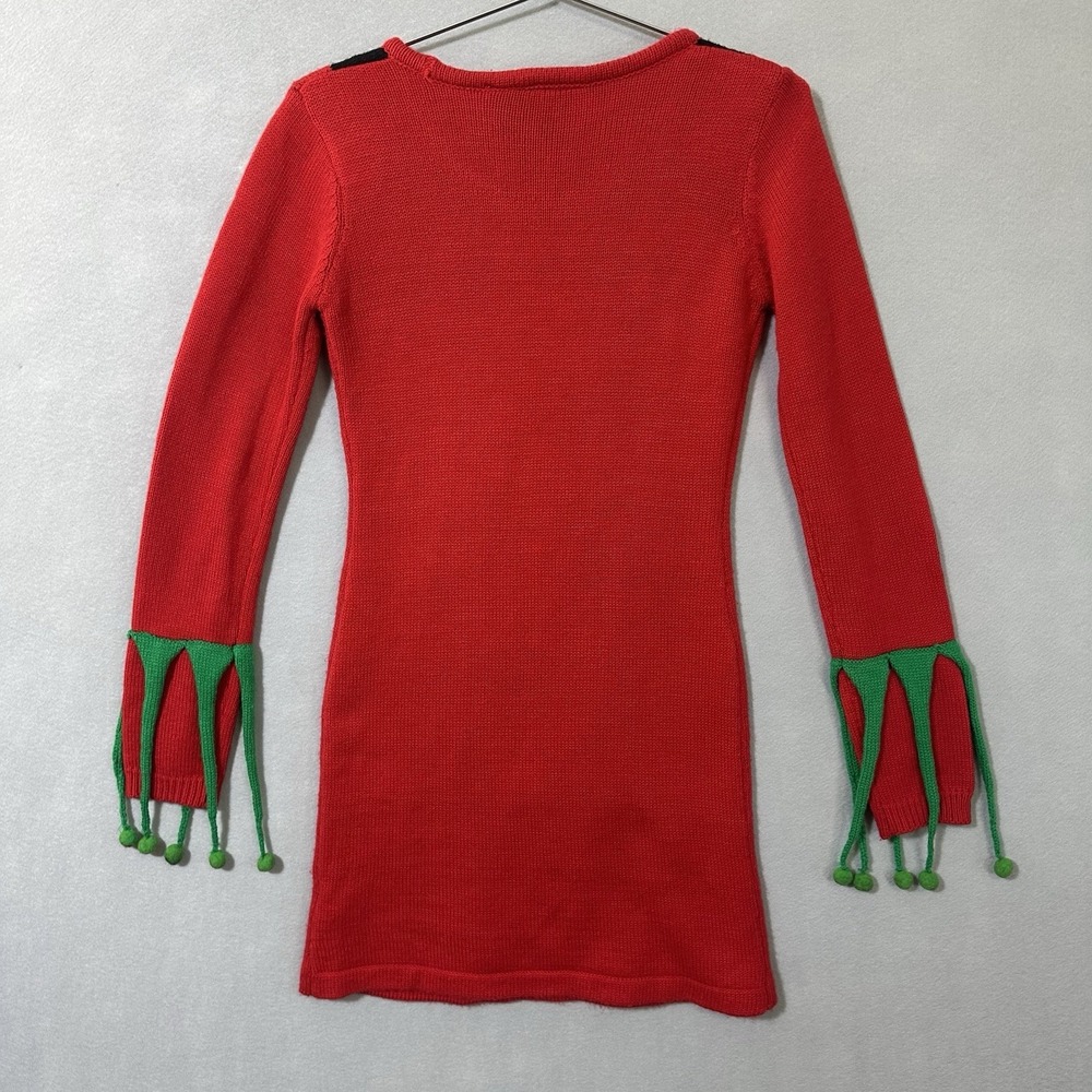 Christmas Elf Sweater Dress Red Holiday Ugly Sweater Party Dress Women's Medium - Picture 9 of 11